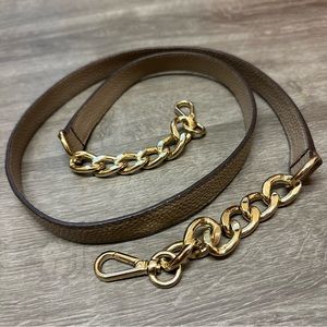 Michael Kors leather pebbled shoulder strap replacement gold chain taupe removab